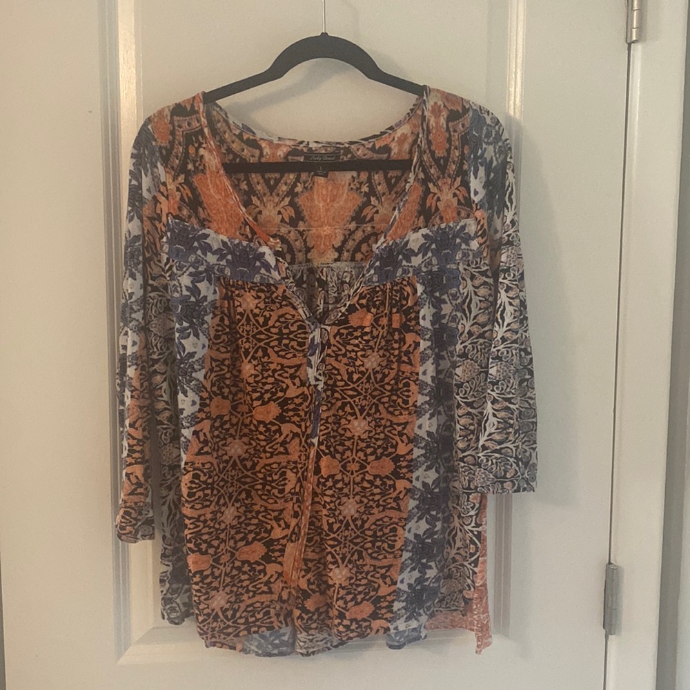 Lucky Brand Size Large 3/4 Sleeve multi colored top